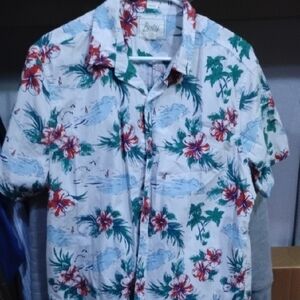 Men's Floral Shirt - White and Green